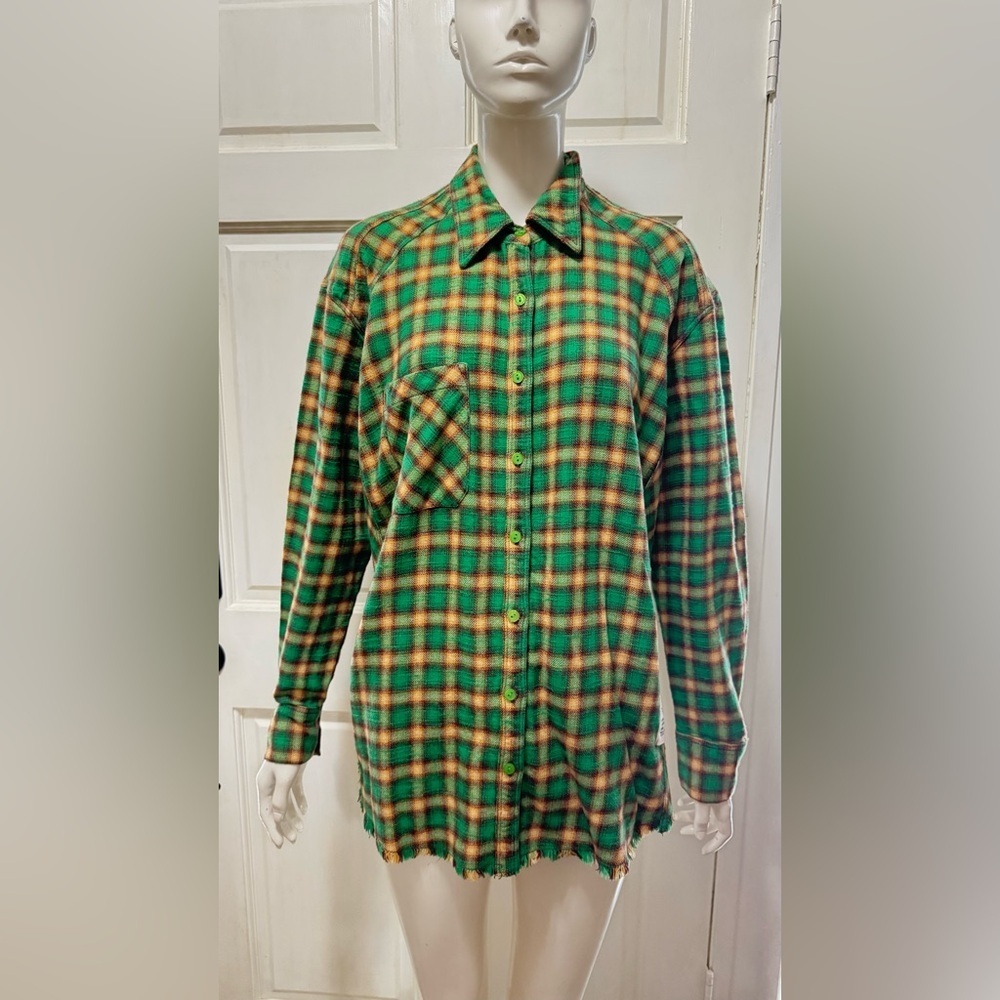 BDG Urban Outfitters Brixton Flannel Button-Down Shirt Tunic Top Sz Medium P-17 - Picture 2 of 16